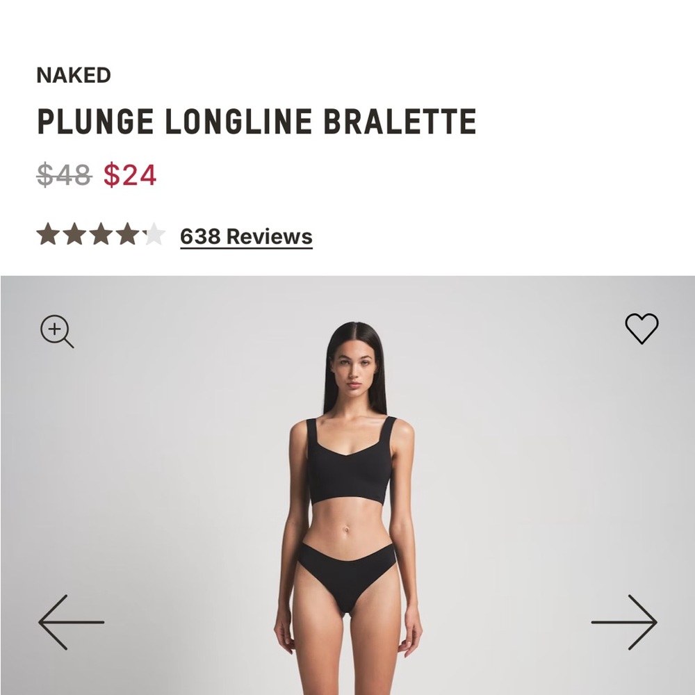 SKIMS Black Plunge Longline Bralette - Picture 2 of 2